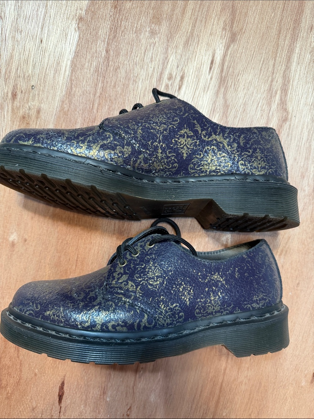 Dr Martens Lace Up Oxford Baroque Blue/Gold Crinkle Leather Shoe size 6 - Picture 3 of 9